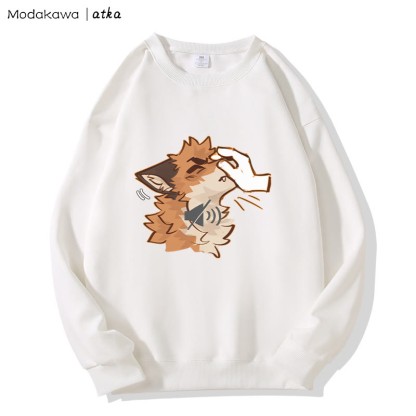 MODAKAWA X atka Lustiges Sweatshirt mit Fuchs-Grafik und Rundhalsausschnitt (Shhh) - White - 5XL - image 4