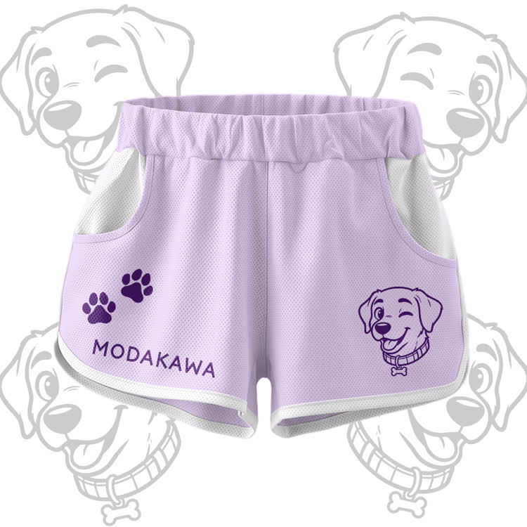 Happy Puppy Grafik-Crop-Tanktop, Sport-Top, Shorts, Bikini, Modakawa passendes Outfit - Purple Shorts - 5XL - image 7