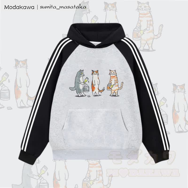 MODAKAWA X sumita_masataka Cat Painter Graphic Farben Block Fleece gefütterter Kapuzenpullover - Grau - 2XL - image 4