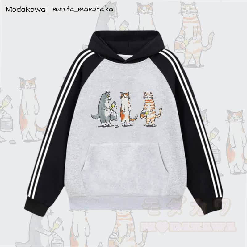MODAKAWA X sumita_masataka Cat Painter Graphic Farben Block Fleece gefütterter Kapuzenpullover - Grau - 2XL - image 4
