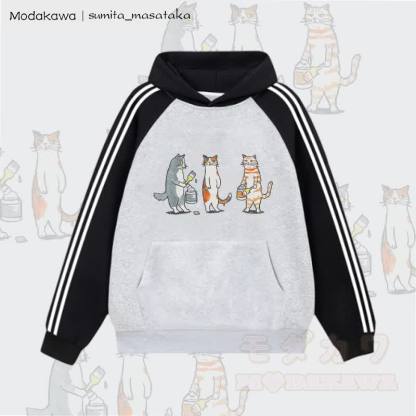 MODAKAWA X sumita_masataka Cat Painter Graphic Farben Block Fleece gefütterter Kapuzenpullover - Grau - 2XL - image 4