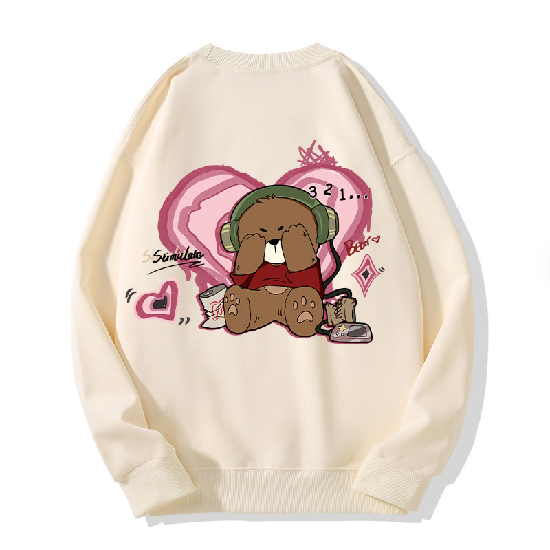 MODAKAWA COUNTDOWN Cover Eyes Bear Graphic Unisex Sweatshirt - Beige - 5XL - image 2