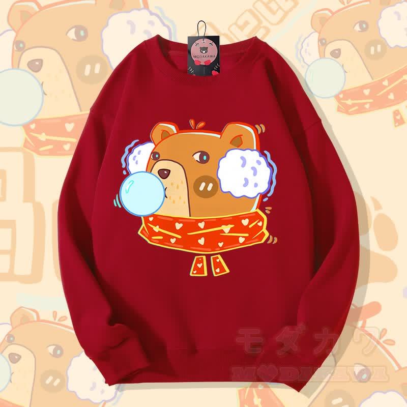 MODAKAWA Bubble Bear Graphic Unisex Sweatshirt - Weinrot - 5XL - image 3