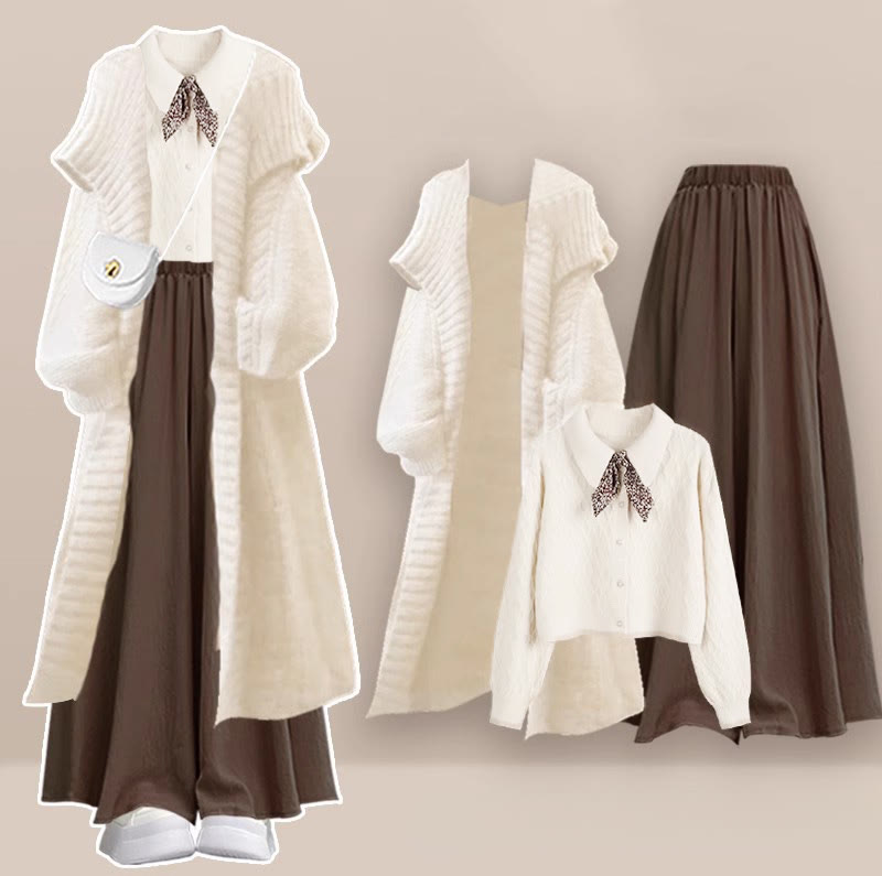 Strickpullover, Strickjacke, Hosenrock mit weitem Bein, dreiteiliges Set - Satz D - XL - image 4