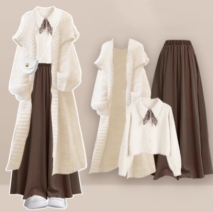 Strickpullover, Strickjacke, Hosenrock mit weitem Bein, dreiteiliges Set - Satz D - XL - image 4