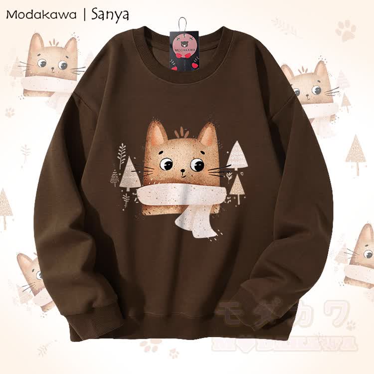 MODAKAWA X Sanya Katzenschal Grafik Unisex Sweatshirt - Braun - 5XL - image 3