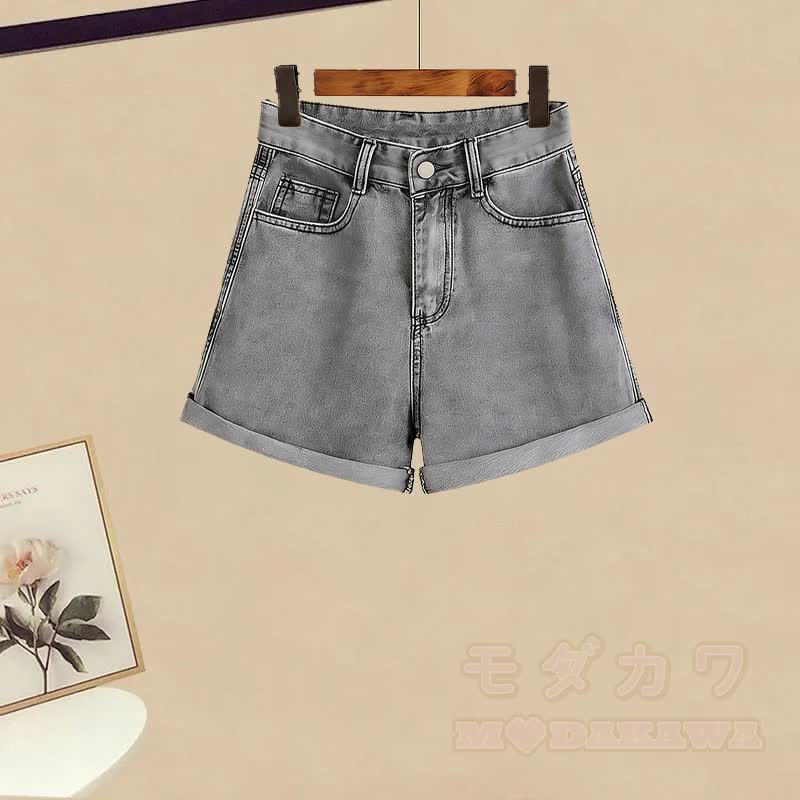 Farbverlauf-T-Shirt, Jeansshorts, passendes Outfit - Graue Shorts (Einzeln) - 3XL - image 6