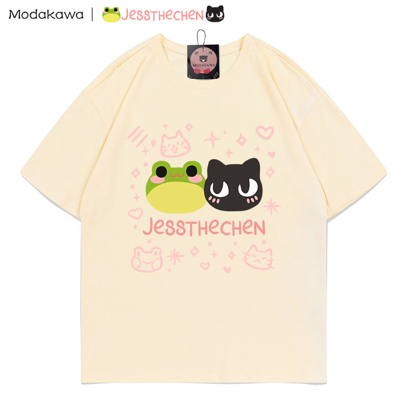 MODAKAWA X jessthechen Frosch-Kätzchen-Print T-Shirt - Apricot - 5XL - image 3