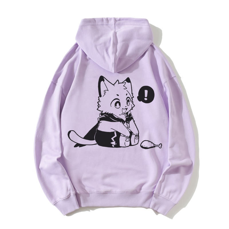 Lockerer Hoodie mit fröhlicher Kätzchen-Grafik, die einen Trommelstock betrachtet - Purple - 5XL - image 3