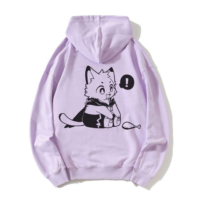 Lockerer Hoodie mit fröhlicher Kätzchen-Grafik, die einen Trommelstock betrachtet - Purple - 5XL - image 3