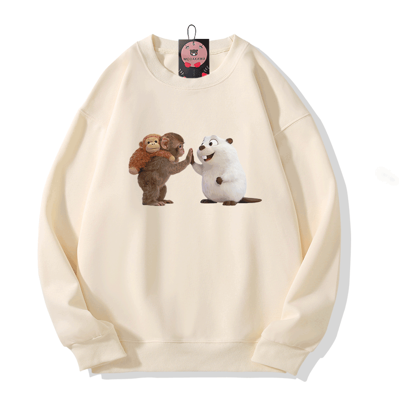 PUNCH High Five Monkey Kugelfisch Grafik Modakawa Sweatshirt - Beige - 5XL - image 5