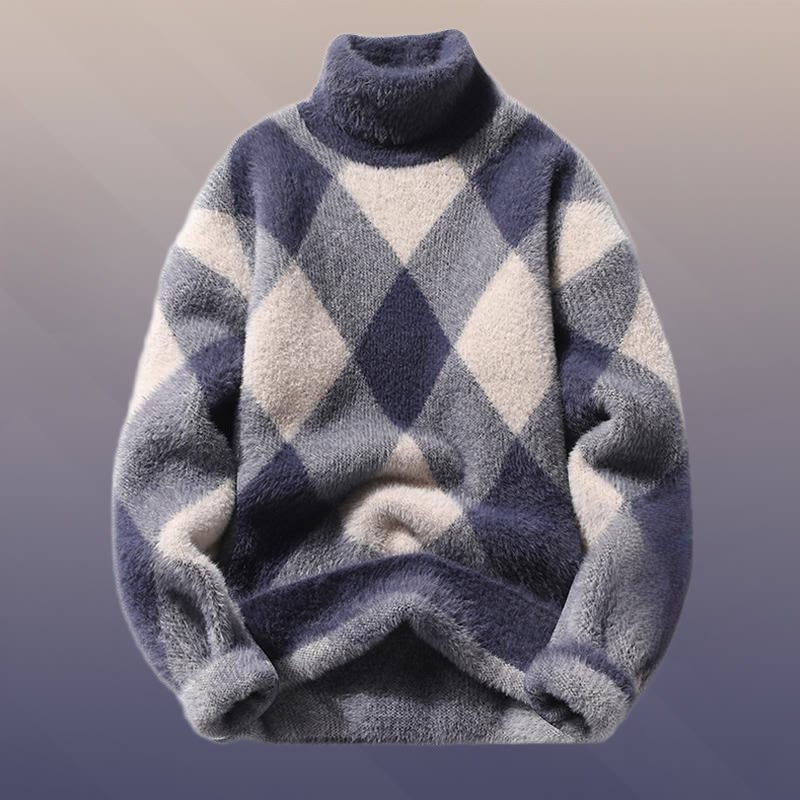 Zweiteiler aus kariertem, flauschigem Strickpullover und Jeans - Blue Sweater - 3XL - image 8