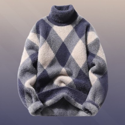 Zweiteiler aus kariertem, flauschigem Strickpullover und Jeans - Blue Sweater - 3XL - image 8