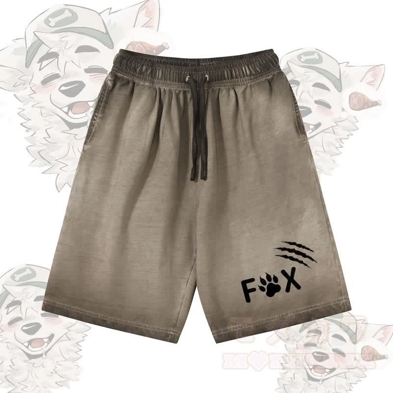 Modakawa Shorts aus 100 % Baumwolle mit Fuchspfoten-Motiv, Vintage-Waschung und Used-Look - Olivgrün - 5XL - image 3