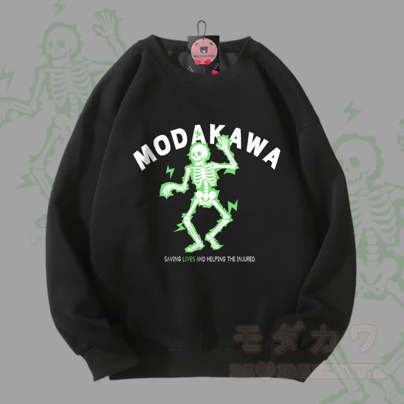 MODAKAWA Unisex-Sweatshirt mit elektrisiertem Totenkopf-Motiv - Schwarz - 5XL - image 8
