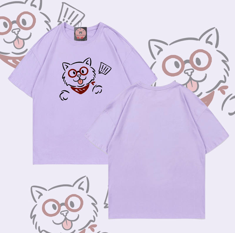 Modakawa T-Shirt aus 100 % Baumwolle mit überraschter Katze - Purple - 5XL - image 5