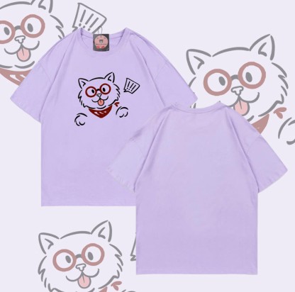 Modakawa T-Shirt aus 100 % Baumwolle mit überraschter Katze - Purple - 5XL - image 5