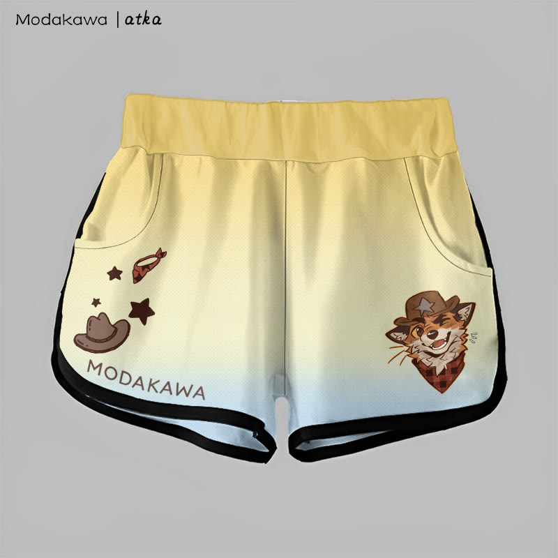 MODAKAWA X atka Gradient Cowboy Fox Winking Graphic Shorts - Yellow&Blue - 5XL - image 5
