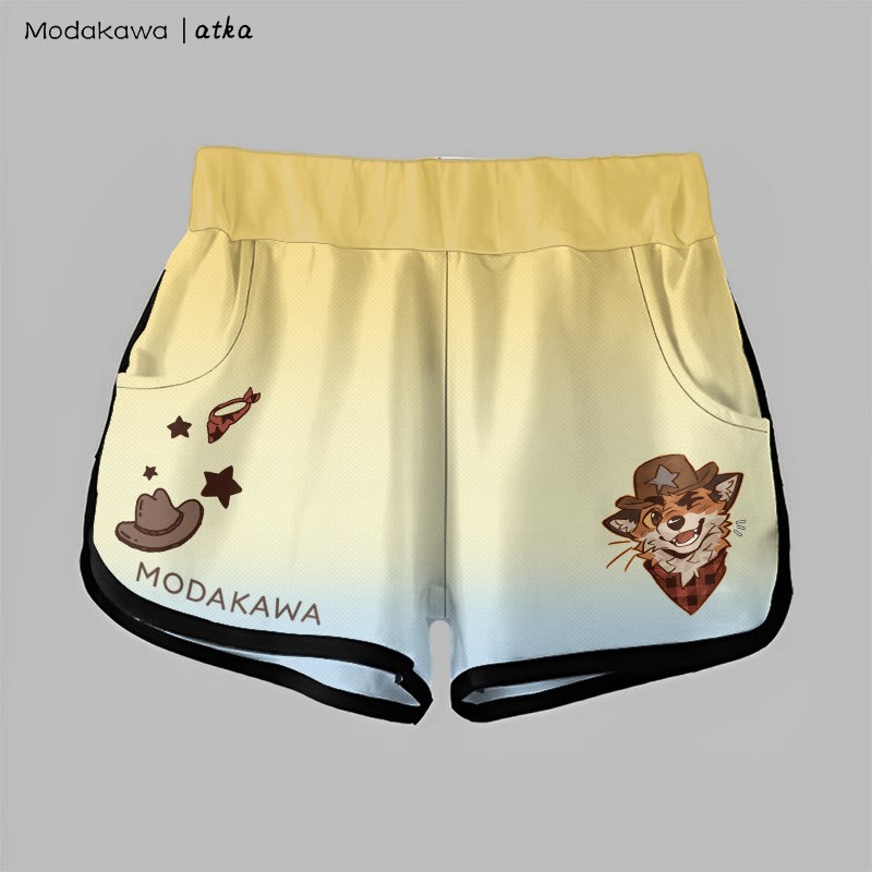 MODAKAWA X atka Gradient Cowboy Fox Winking Graphic Shorts - Yellow&Blue - 5XL - image 5