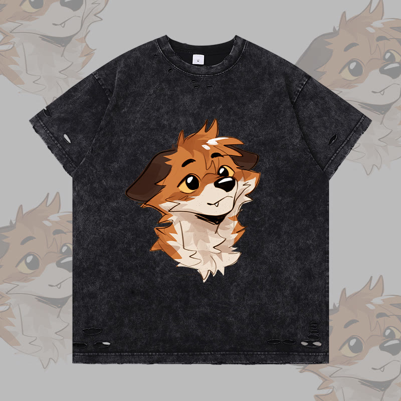 MODAKAWA X atka Anticipating Fox Graphic Ripped T-Shirt - Black - 2XL - image 4