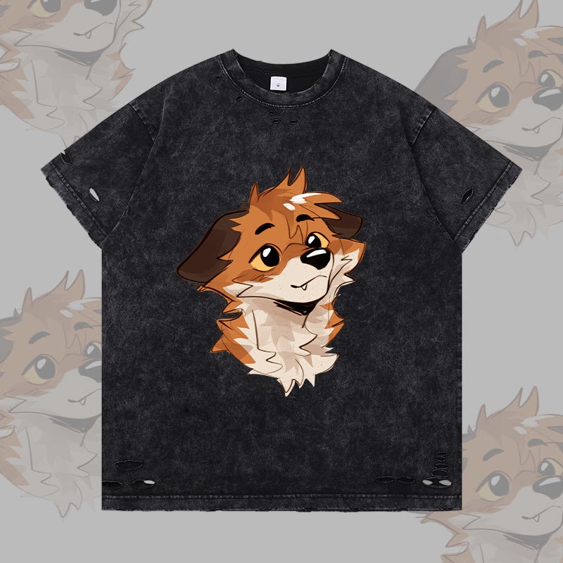 MODAKAWA X atka Anticipating Fox Graphic Ripped T-Shirt - Black - 2XL - image 4