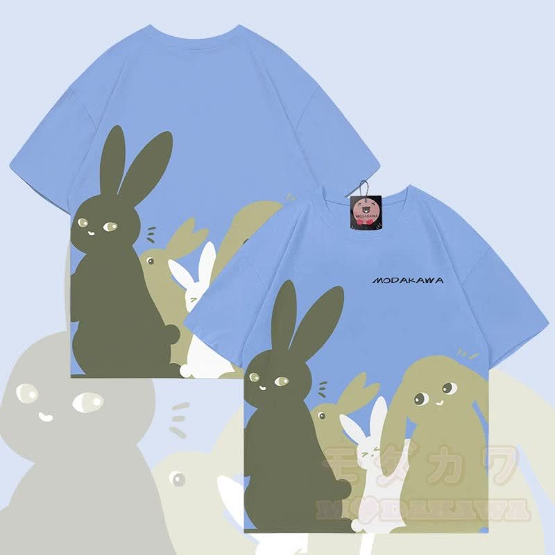 MODAKAWA Pastellfarbenes Hasen-Grafik-Allover-Print-T-Shirt - Blau - 5XL - image 4