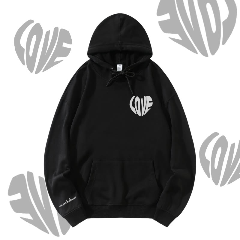 MODAKAWA LOVE Herz-Grafik Streetwear Pullover Hoodie - Black - 5XL - image 4
