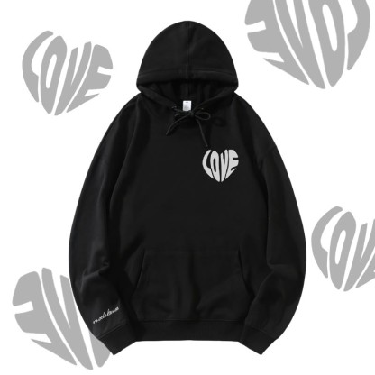 MODAKAWA LOVE Herz-Grafik Streetwear Pullover Hoodie - Black - 5XL - image 4