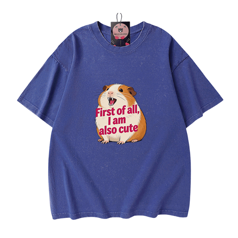 Modakawa Vintage T-Shirt mit Hamster-Motiv, gewaschen aus 100 % Baumwolle - Blue - 5XL - image 4