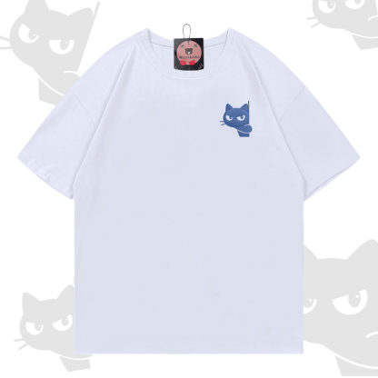 Modakawa-Baumwoll-T-Shirt mit Katzenstickerei - White - 5XL - image 5