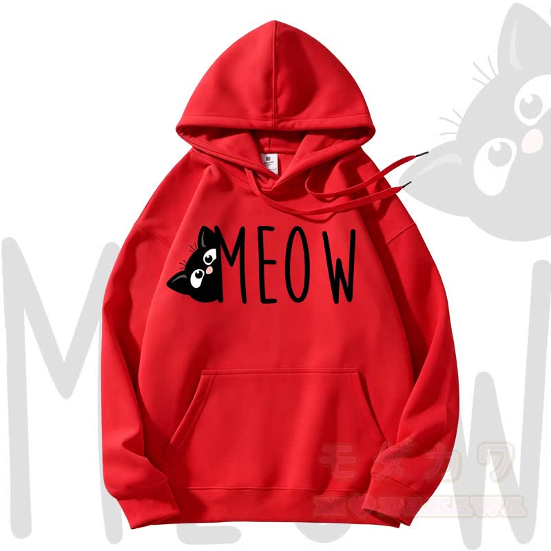 MODAKAWA MEOW Kapuzenpullover mit Katzenprint und Fleece-Futter - Rot - 3XL - image 8
