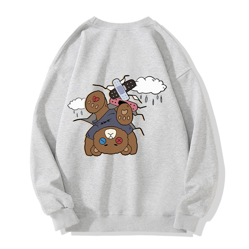 MODAKAWA I WAS EMO Upside Down Bear Graphic Unisex Sweatshirt - Grey - 5XL - image 3
