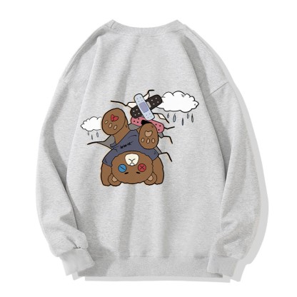 MODAKAWA I WAS EMO Upside Down Bear Graphic Unisex Sweatshirt - Grey - 5XL - image 3