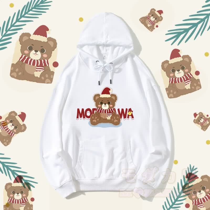 MODAKAWA Streetwear-Kapuzenpullover mit Weihnachtsbär-Grafik - Weiß A - 5XL - image 4