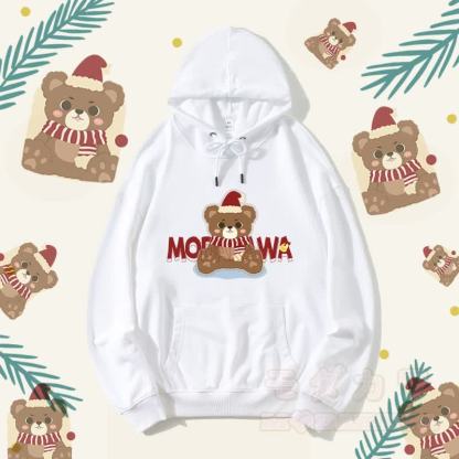 MODAKAWA Streetwear-Kapuzenpullover mit Weihnachtsbär-Grafik - Weiß A - 5XL - image 4
