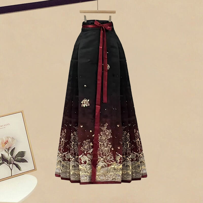 Strickkleid im Vintage-Stil, Rock mit Blumenmuster und Pferdegesicht, passendes Outfit - Skirt - XL - image 3