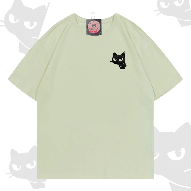 Modakawa-Baumwoll-T-Shirt mit Katzenstickerei - Green - 5XL - image 3
