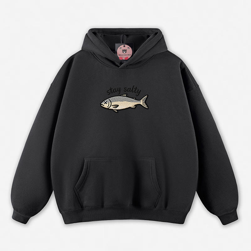 STAY SALTY Dead Fish Graphic Loose Hoodie - Black - 5XL - image 11