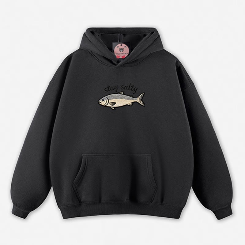 STAY SALTY Dead Fish Graphic Loose Hoodie - Black - 5XL - image 11