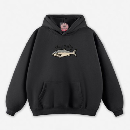 STAY SALTY Dead Fish Graphic Loose Hoodie - Black - 5XL - image 11