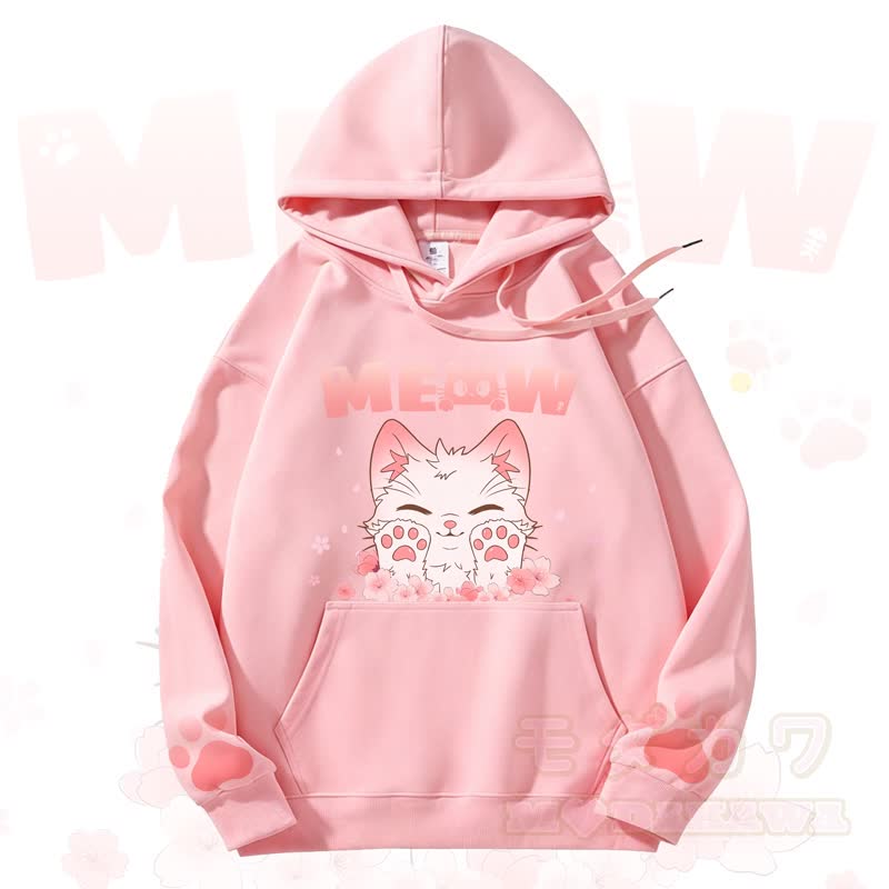 MODAKAWA MEOW Kapuzenpullover mit niedlichem Katzenmotiv und Fleece-Futter - Rosa - 3XL - image 7
