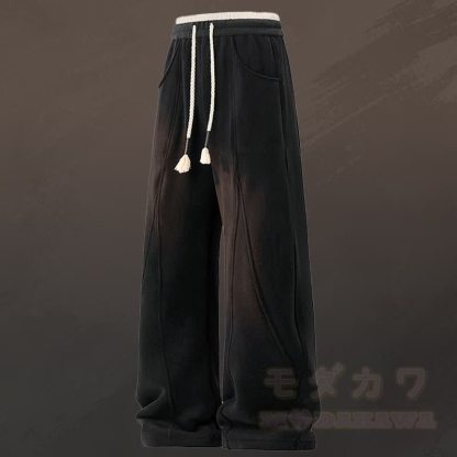 Zweiteiliges Set: V-Ausschnitt-Strickpullover mit Streifenmuster, Farben abgesetzte, fleecegefütterte Hose - Schwarze Hose - 4XL - image 7