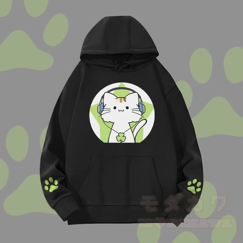 MODAKAWA Triple Clover Music Cat Graphic Heavyweight Hoodie - Schwarz - 2XL - image 4