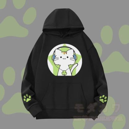 MODAKAWA Triple Clover Music Cat Graphic Heavyweight Hoodie - Schwarz - 2XL - image 4