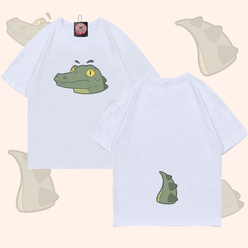 MODAKAWA T-Shirt mit Krokodilgesicht und -schwanz-Grafik - White - 5XL - image 3