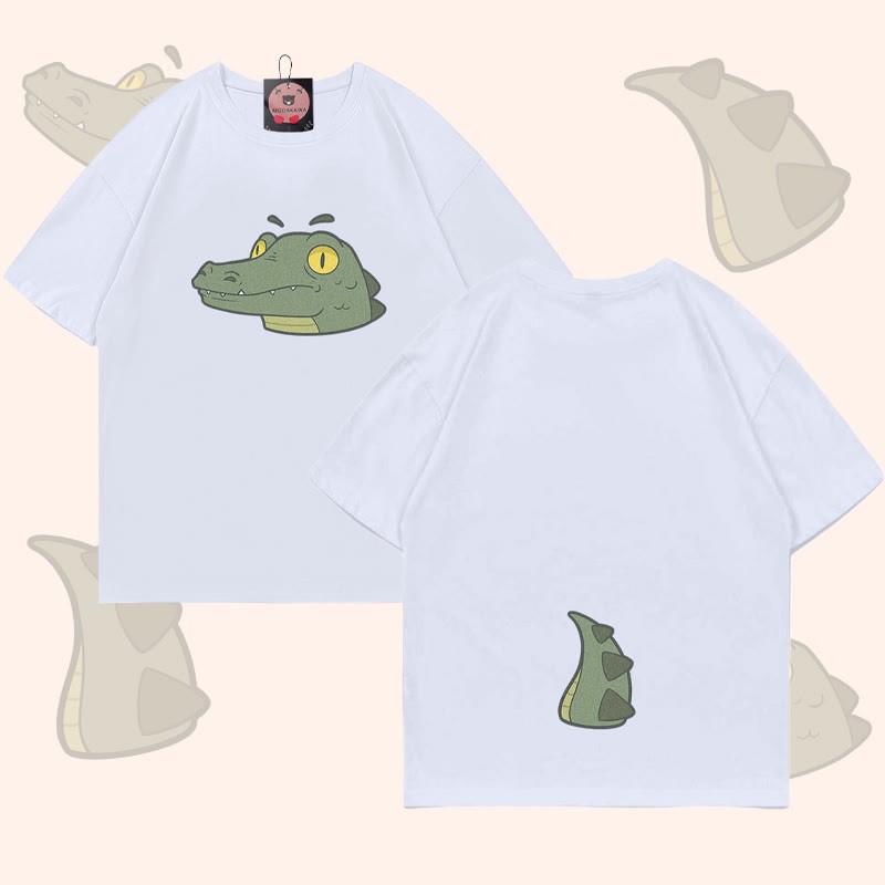 MODAKAWA T-Shirt mit Krokodilgesicht und -schwanz-Grafik - White - 5XL - image 3