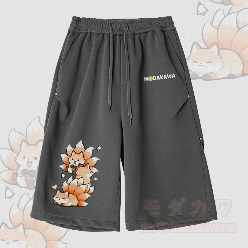 Modakawa Hose mit weitem Bein und neunschwänzigem Fuchs-Motiv - Dunkelgrau - 2XL - image 5