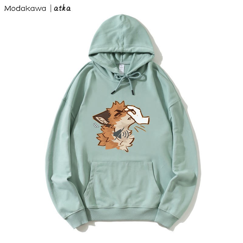 MODAKAWA X atka Lustiger Kapuzenpullover mit „Shhh“-Fuchs-Grafik - Green - 5XL - image 3