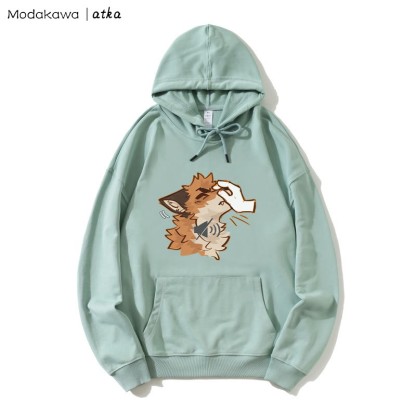 MODAKAWA X atka Lustiger Kapuzenpullover mit „Shhh“-Fuchs-Grafik - Green - 5XL - image 3