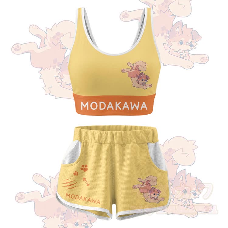 MODAKAWA X popipeko Niedliches Welpen-Grafik-Crop-Tanktop, Sporttop, Shorts, Bikini-Set - Gelbes Set - 5XL - image 13